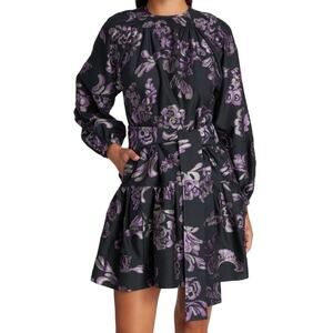 Tanya Taylor Elisabeth Floral Belted Long Sleeve Silk Shift Mini Dress Size S